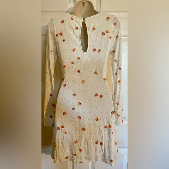 Free People - Celia Mini Dress in Ivory Combo XS Rose Floral Long Sleeve Dress - Picture 7 of 9